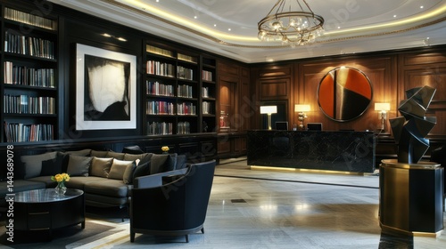 Wallpaper Mural Luxurious hotel lobby with reception desk, seating area, and art Torontodigital.ca