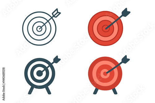 Target icons and goal symbols are part of a collection that also features simple targets with arrows and darts icons in various styles, including line and flat designs