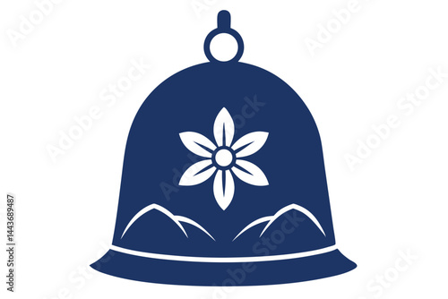 Decorative dark blue Cowbell featuring mountains and edelweiss flower design