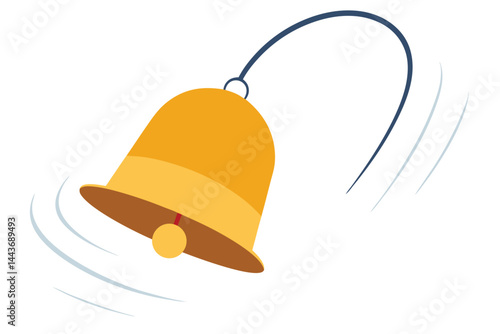 Illustration of a Ringing Golden Bell with Blue Hanger on White Background