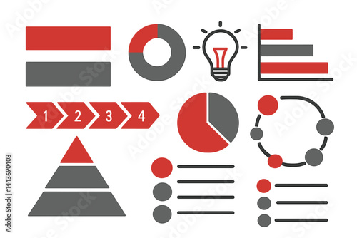 Infographics featuring red and gray elements on a white background can be utilized in various mediums