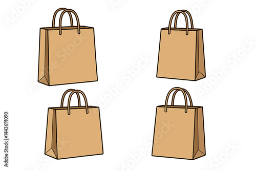 Mockups of shopping bags are available, featuring paper packages isolated on a white background, showcasing realistic craft paper bag designs