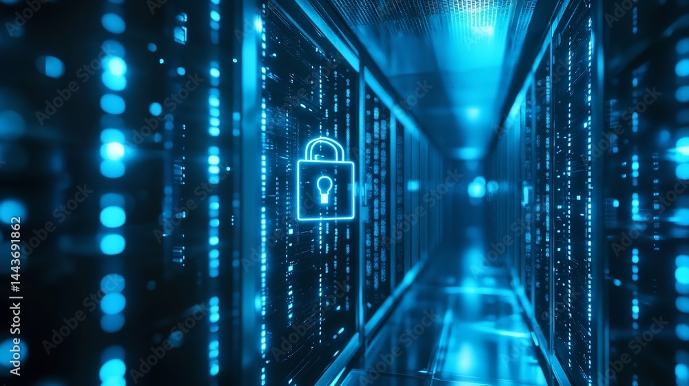 Cybersecurity Data Center Server Room Network Digital Lock Blue web safe cloud image system secure Cybersecurity Data Center Server Room Network Digital Lock Blue web safe cloud image system secure
