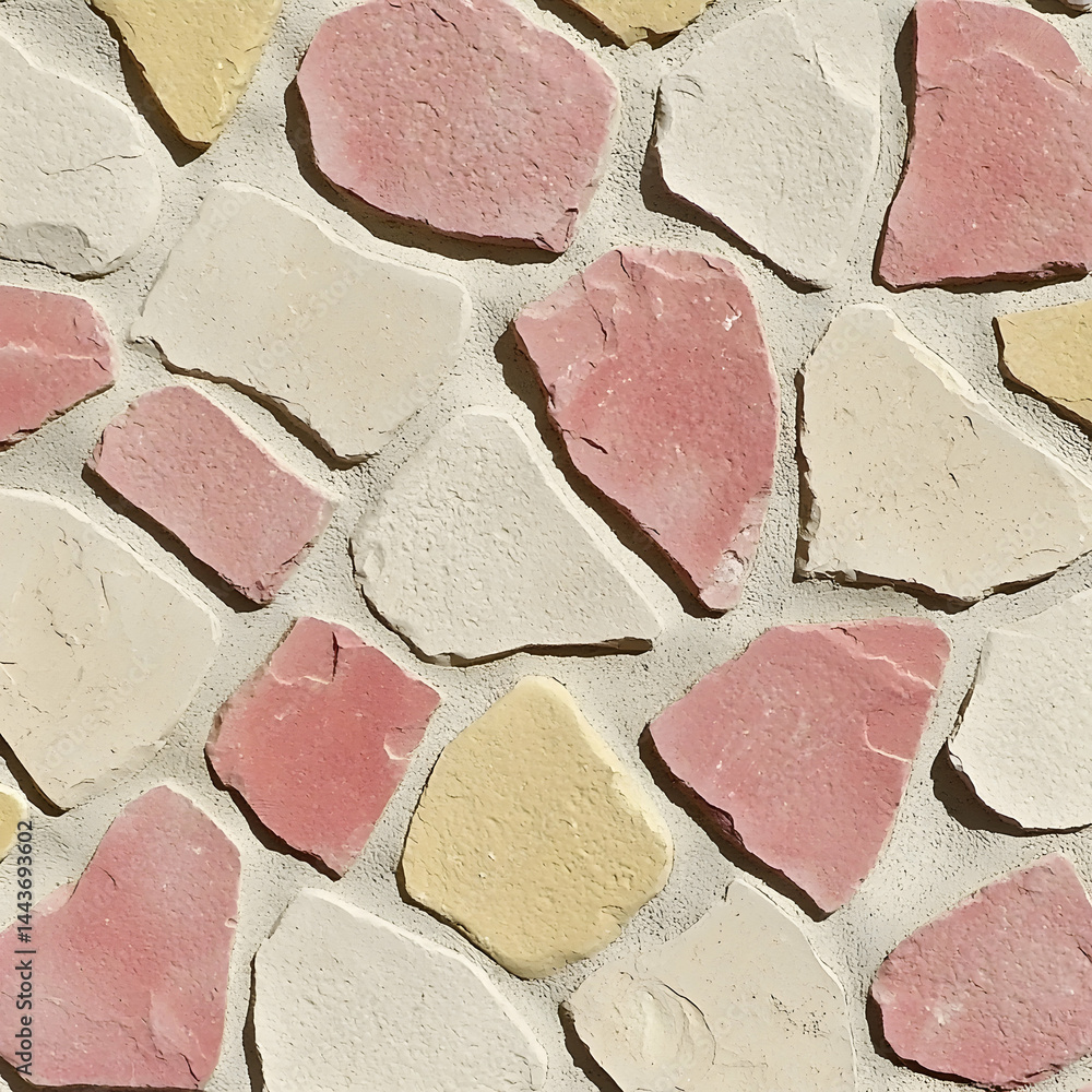 Fototapeta premium Pink, beige, and white stone wall texture; outdoor building material; home decor