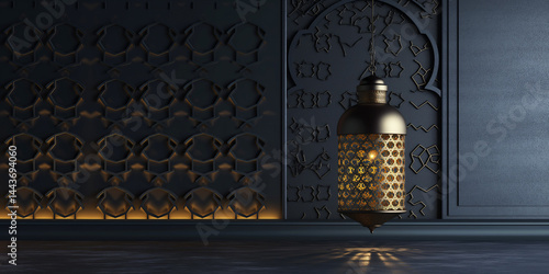 Obraz na płótnie Traditional Islamic geometric design with lantern on grey, perfect for cultural and festive themes w salonie