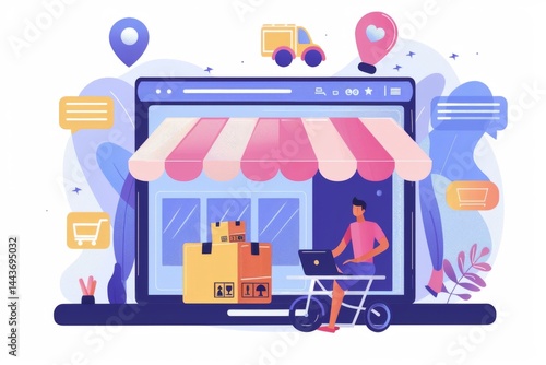 Business owner Start up of enterprise small using laptop at workplace small business entrepreneur SME or freelance working with a box at home deliver to customers