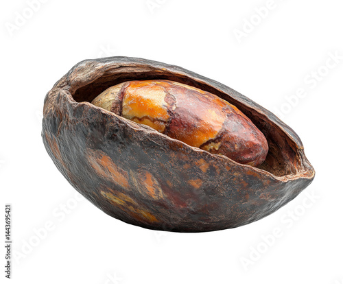 Harvesting unique natural cocoa pod tropical forest nature scene isolated on transparent background