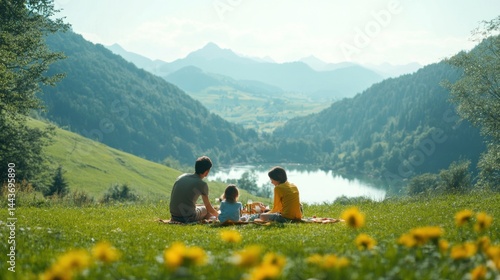 Family picnic in the mountains
