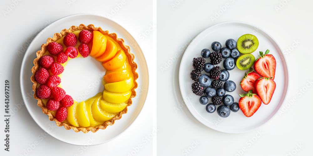 Healthy Dessert Contrast: Fruit Pudding vs. Fresh Strawberry Kiwi on Neutral Background