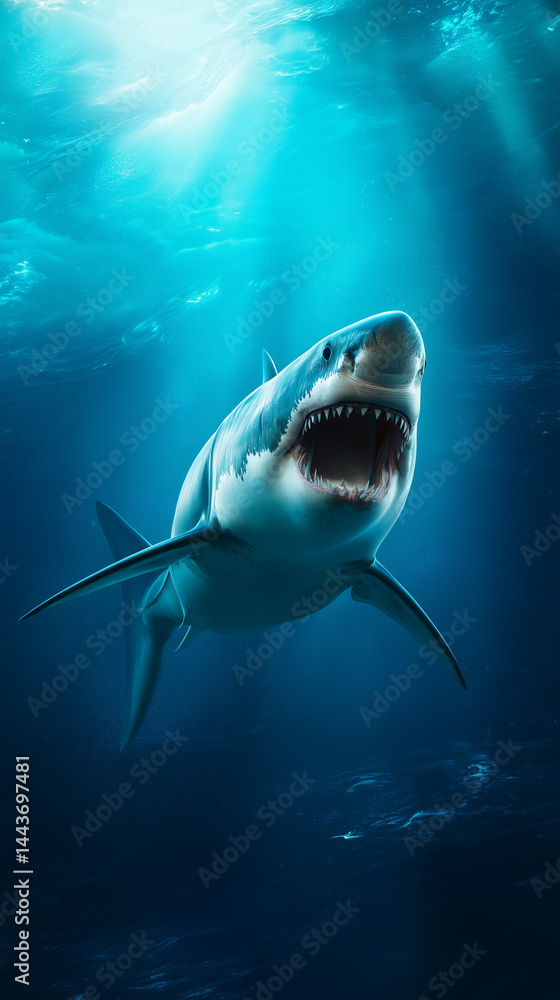 Fototapeta premium Great White Shark Swimming in Ocean