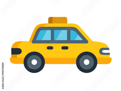 A yellow taxi cab illustration with a taxi light on top. The car has a modern design
