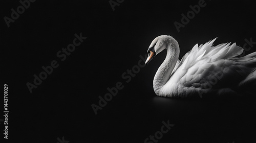  A monochrome image of a swan with its head angled to the side