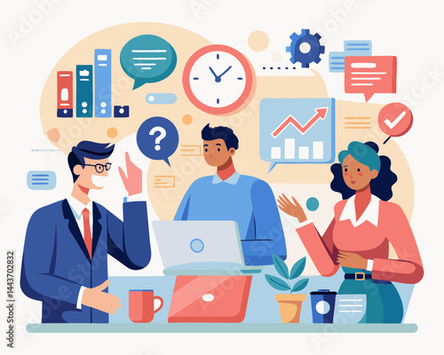 Business Job Interview Concept – Vector Illustration of Woman Interviewing Man at Table, Isolated