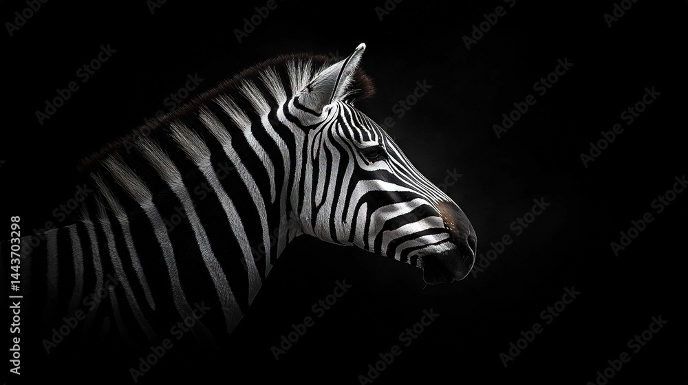 A black and white photo of a zebra with its mouth open, head turned to the side A black and white photo of a zebra with its mouth open, head turned to the side