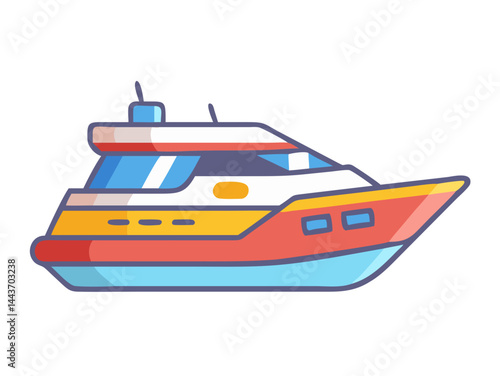 A vibrant illustration of a luxurious yacht, evoking a sense of adventure and travel