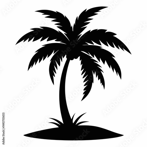A palm tree silhouette isolated on white background. Flat style. Vector illustration.