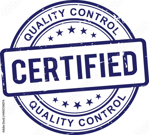Quality Control Blue Certified Stamp Vector. Vector certified stamp