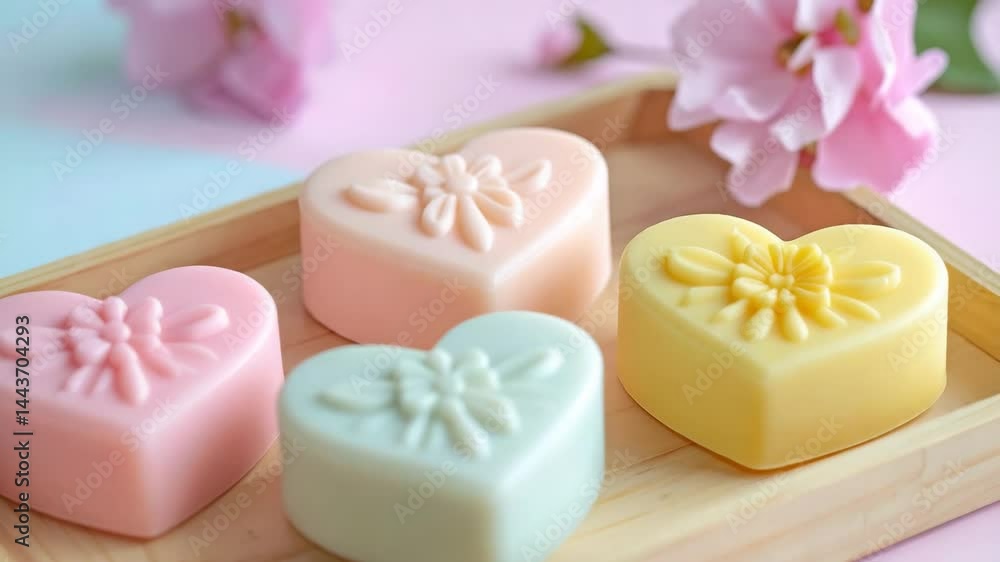 Multi-Colored Heart-Shaped Handmade Soaps, Slow Zoom Multi-Colored Heart-Shaped Handmade Soaps, Slow Zoom