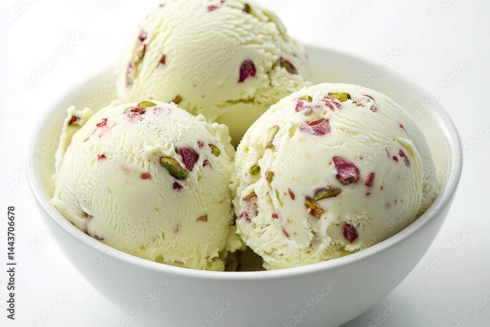 Pistachio ice cream in a bowl on a white background. AI generated illustration. Pistachio ice cream in a bowl on a white background. AI generated illustration.