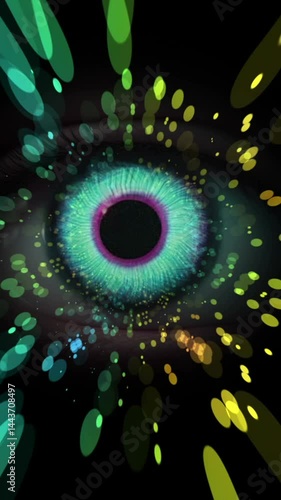 Eye Iris Ripple staring inside kaleidoscope hypnotic motion background vertical video