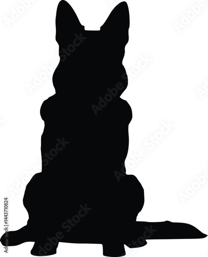 German Shepherd Sitting Front View Silhouette Illustration Vector