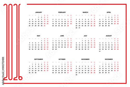 Calendar Layout Grid 2026 - Monthly Calendar Template