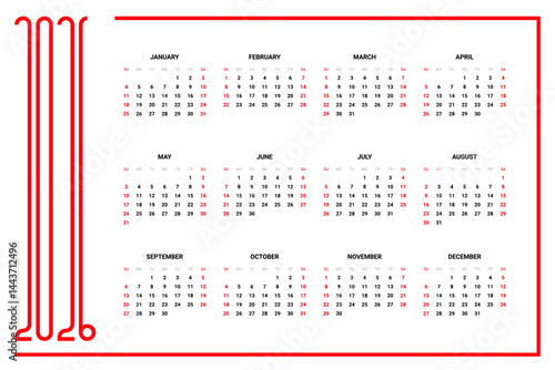 Calendar Layout Grid 2026 - Monthly Calendar Template