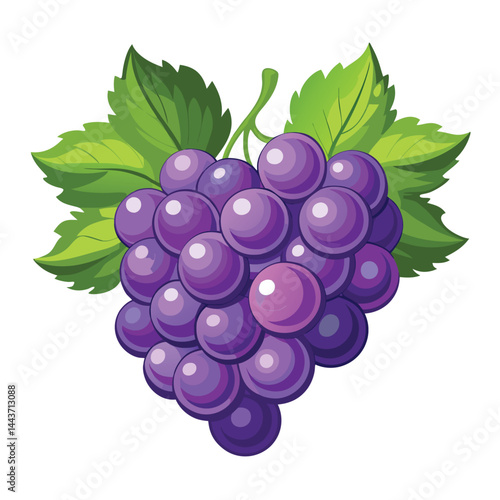 Cluster of purple grapes with green leaves