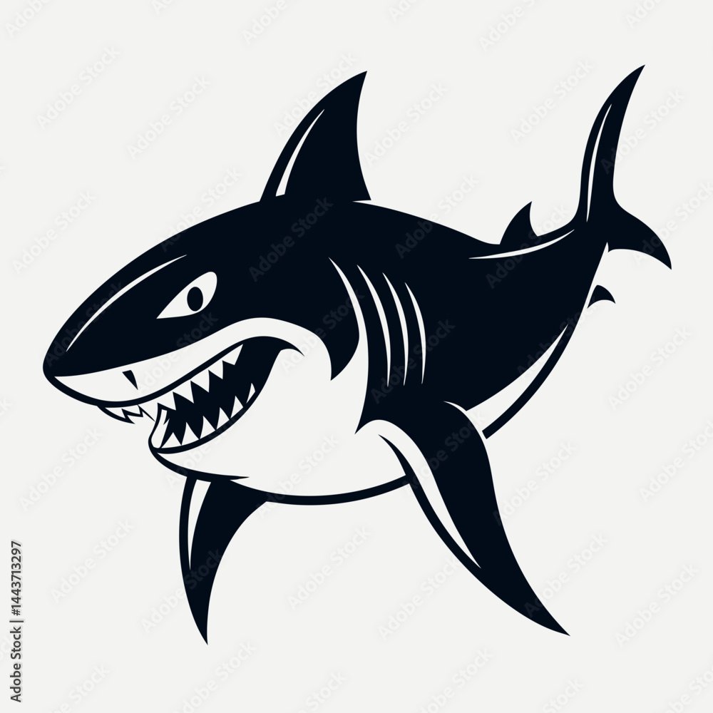Fototapeta premium shark cartoon isolated on white Vector icon illustration silhouette Graphics design image white background