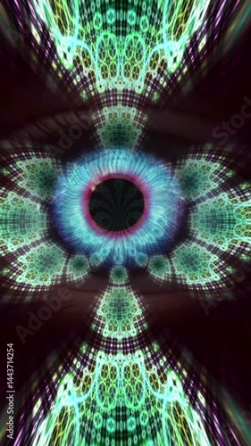 Eye Iris Ripple staring inside kaleidoscope hypnotic motion background vertical video