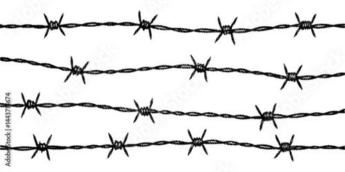 Stylized black barbed wire rows on white background with halftone texture, creating a pop artWeb