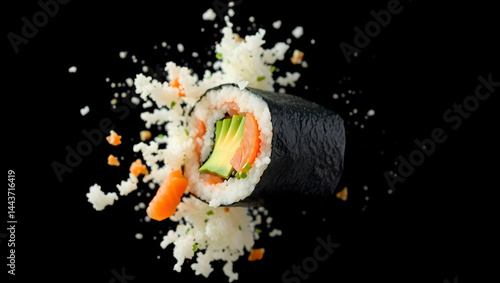 Exploding Sushi Roll A Dynamic Culinary Image photo