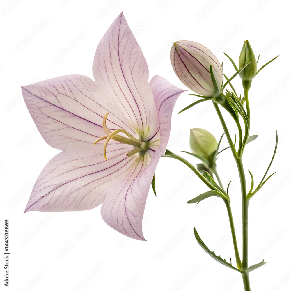 Obraz premium balloon flower flower in Transparent Background Light Pink Campanula Flower with Buds on a Transparent Background