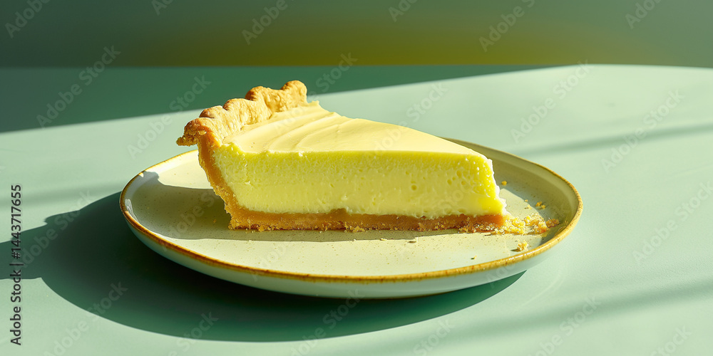 Lime Geometry: Single pie piece centered on a minimalist dish, crust gleaming gold
