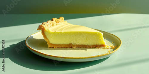 Obraz na płótnie Lime Geometry: Single pie piece centered on a minimalist dish, crust gleaming gold w salonie