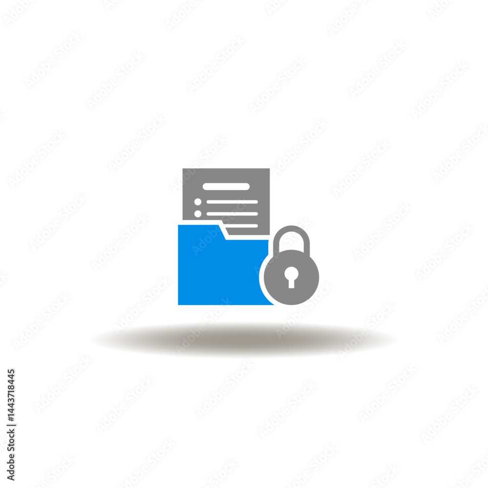 Vector illustration of folder or directory with document list and padlock. Symbol of confidential data.
