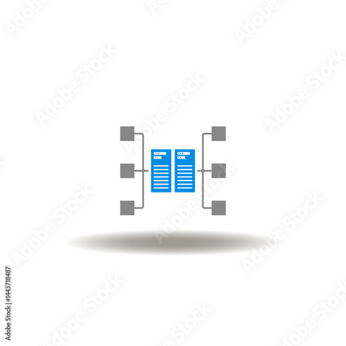 Vector illustration of server network. Symbol of proxy server. Icon of networking database.