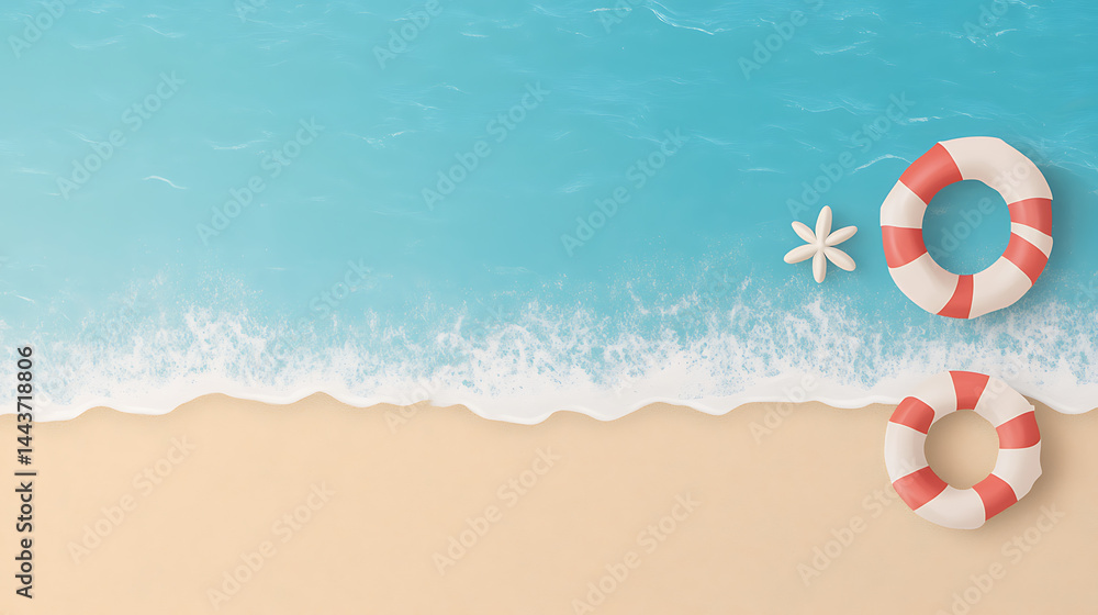 Obraz premium Summer sale banner vector illustration. top view of summer beach waves background