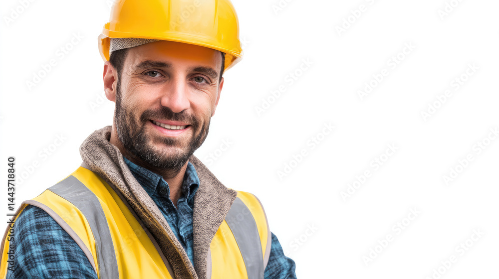 Smiling construction worker in safety gear, positive and confident Smiling construction worker in safety gear, positive and confident