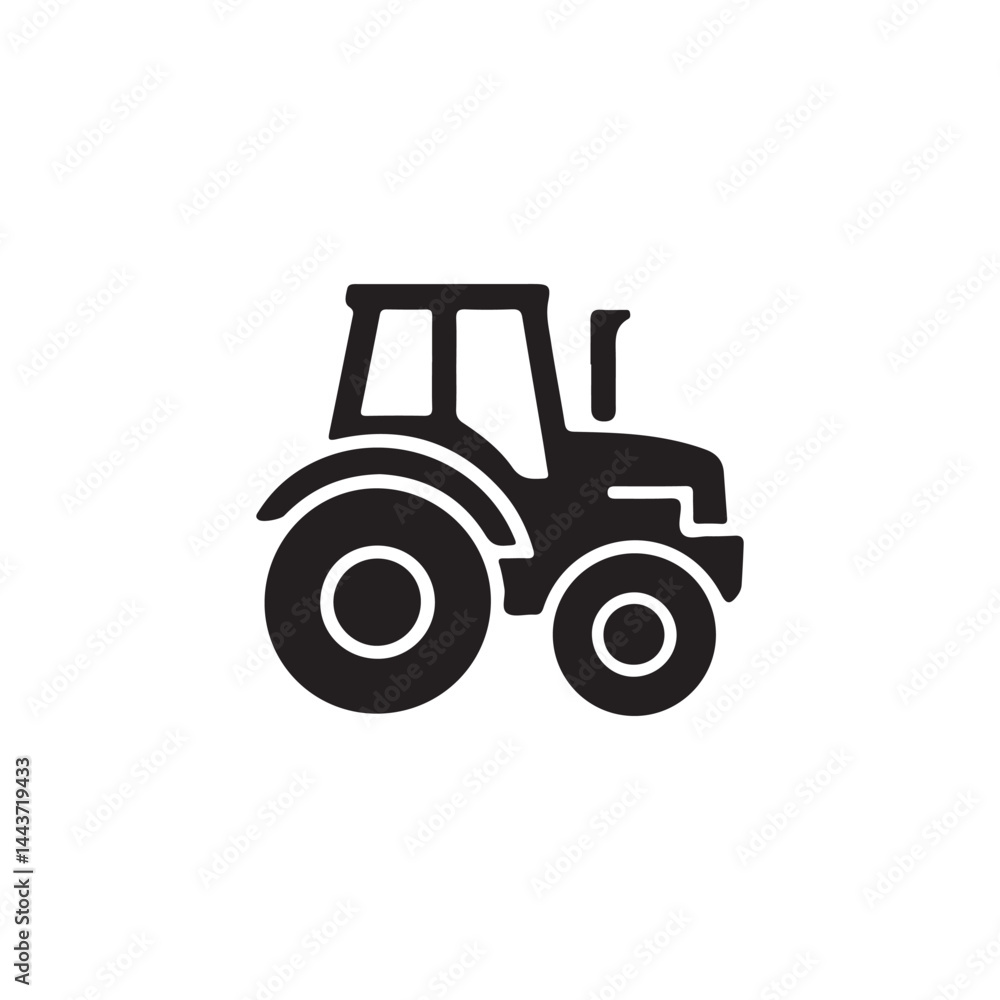 Simple black silhouette of a farm tractor.A clean, bold, silhouette of a farm tractor. Simple black silhouette of a farm tractor.A clean, bold, silhouette of a farm tractor.