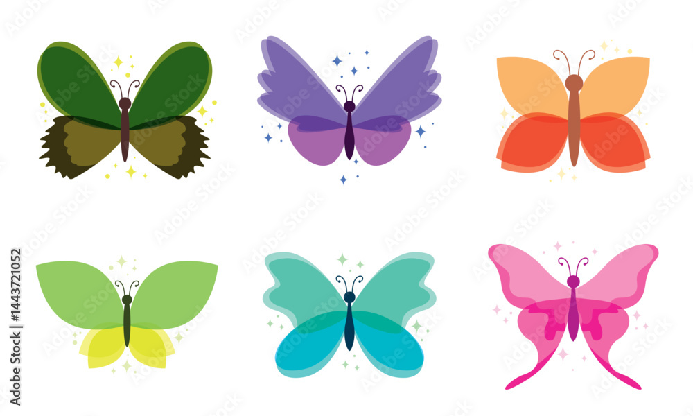 Naklejka premium Set of colored butterfly icons. Vector