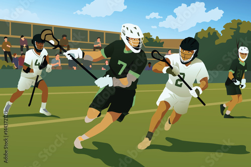 Boys Lacrosse Competition Vector Illustration