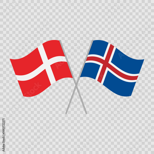 Iceland and Denmark flags. Vector illustration