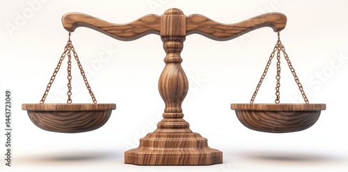 Justice and fairness in a legal setting are symbolized by a balance scale on a wooden base