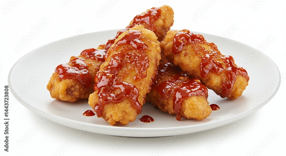 Chicken Strips with Sauce on Plate Delicious and Ready to Eat Chicken Strips with Sauce on Plate Delicious and Ready to Eat