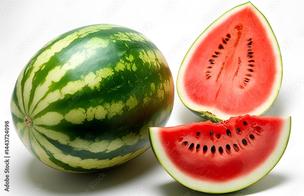 tasty watermelon on a white background, whole, slice, cut out tasty watermelon on a white background, whole, slice, cut out