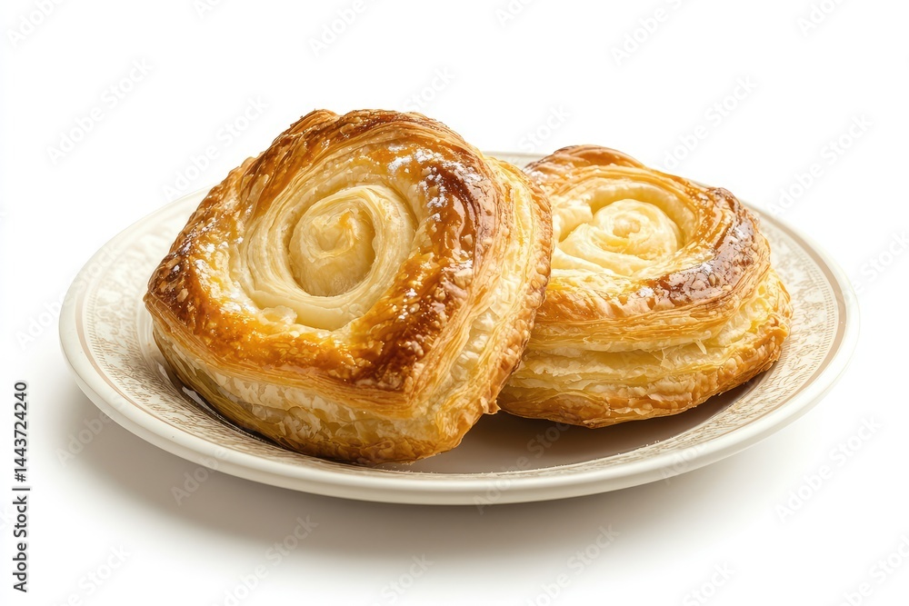 Fototapeta premium Puff pastry, isolated on a plate, white background. AI generated illustration.