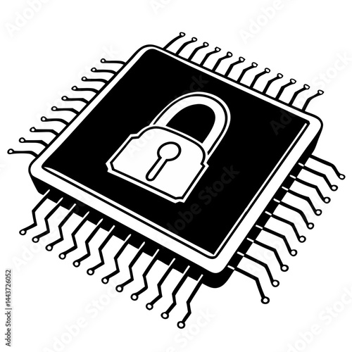 Minimalist lock embedded a microchip icon vector. Hardware-level security chip logo. secure data security