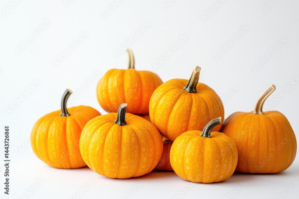 Pumpkins on white background. AI generated illustration. Pumpkins on white background. AI generated illustration.