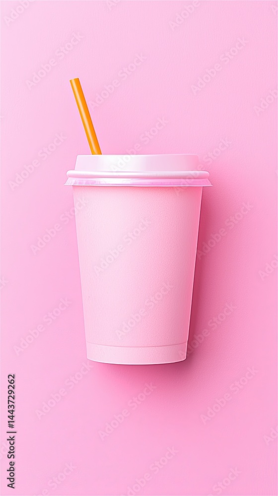 Pink Bubble Tea with Tapioca Pearls in Disposable Cup Pink Bubble Tea with Tapioca Pearls in Disposable Cup